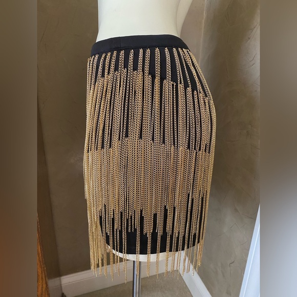 Gold Label WOW Couture Fringe Skirt Gold color heavy Chain Fringe Women’s M - Picture 2 of 9